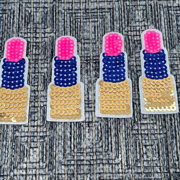 Lip stick Patches Multi color Sequins Iron On Patches Lot of 4 patches for craft - Picture 2 of 9